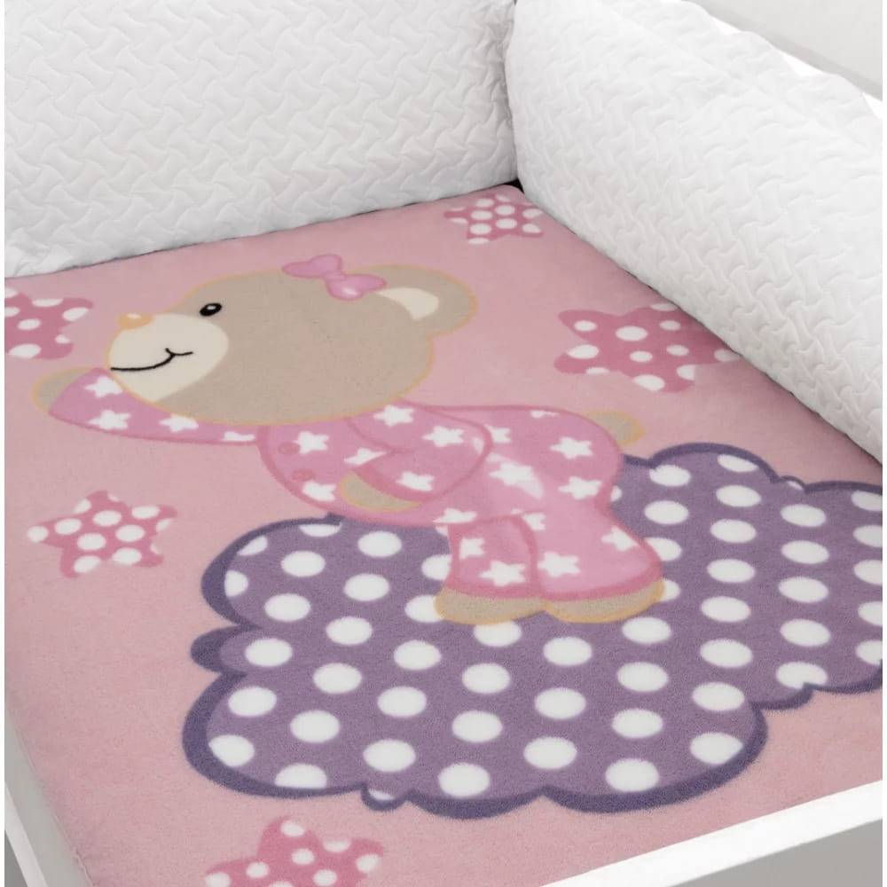 Cobertor Baby Soft para Berço Hipoalergênico  90cm x 110cm Ursinha Rosa