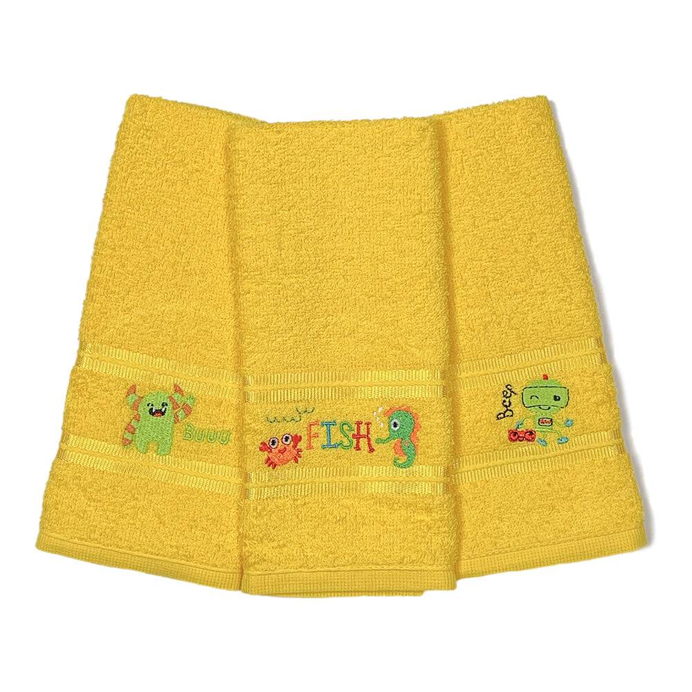 Kit Toalhas Lavabo Escolar Infantil Bordada (Lancheira) Amarelo