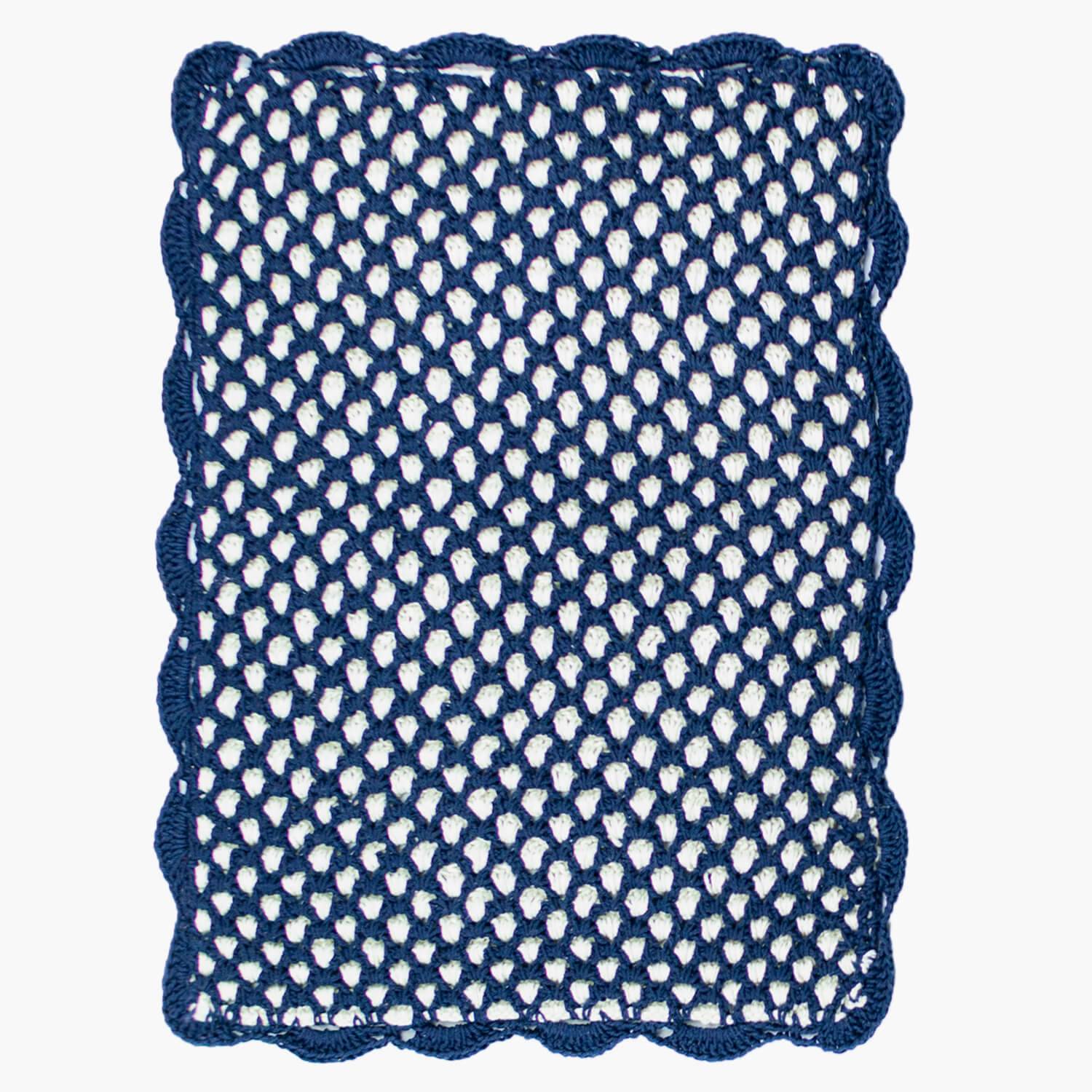 Tapete Retangular 75x60 Crochê Duplo Favo de Mel Artesanal Azul