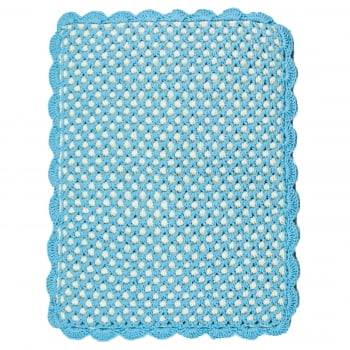 Tapete Retangular 75x60 Crochê Duplo Favo de Mel Artesanal Azul Claro