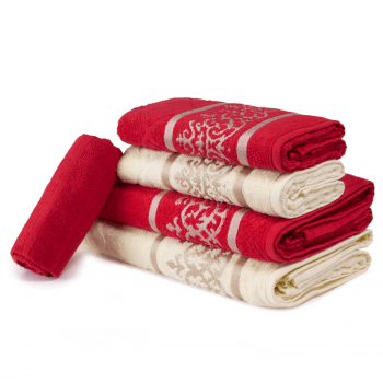 Jogo de Toalhas 5 peças 100% algodão Dubai - Vermelho e Off