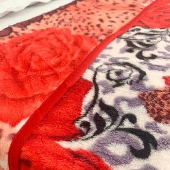 Cobertor Raschel Casal Estampado Rosas Vermelhas