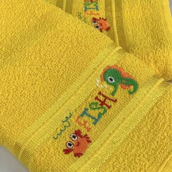Jogo Toalhas de Banho Infantil Bordadas 100% Algodão Fish - Amarelo