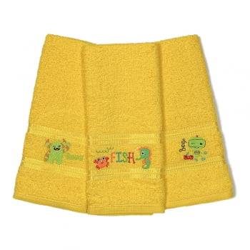 Kit Toalhas Lavabo Escolar Infantil Bordada (Lancheira) Amarelo